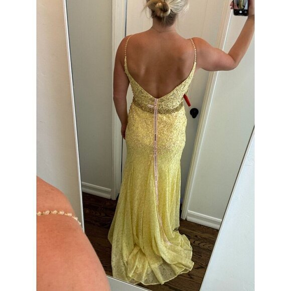 MAC DUGGAL Floral Appliqué Plunge Mermaid Gown in Lemon Size US 6 NWT - Picture 16 of 16